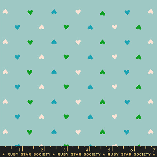 Turquoise fabric with scattered hearts – Best Day Ever by Melody Miller Ruby Star Society