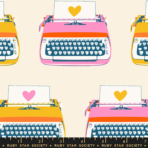 Cream fabric with vintage typewriters – Best Day Ever by Melody Miller Ruby Star Society