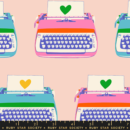 Pink fabric with vintage typewriters – Best Day Ever by Melody Miller Ruby Star Society