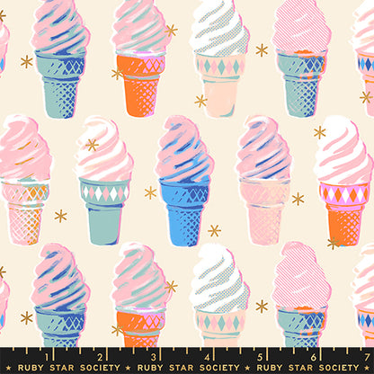 Cream fabric with metallic ice cream cones – Best Day Ever by Melody Miller Ruby Star Society