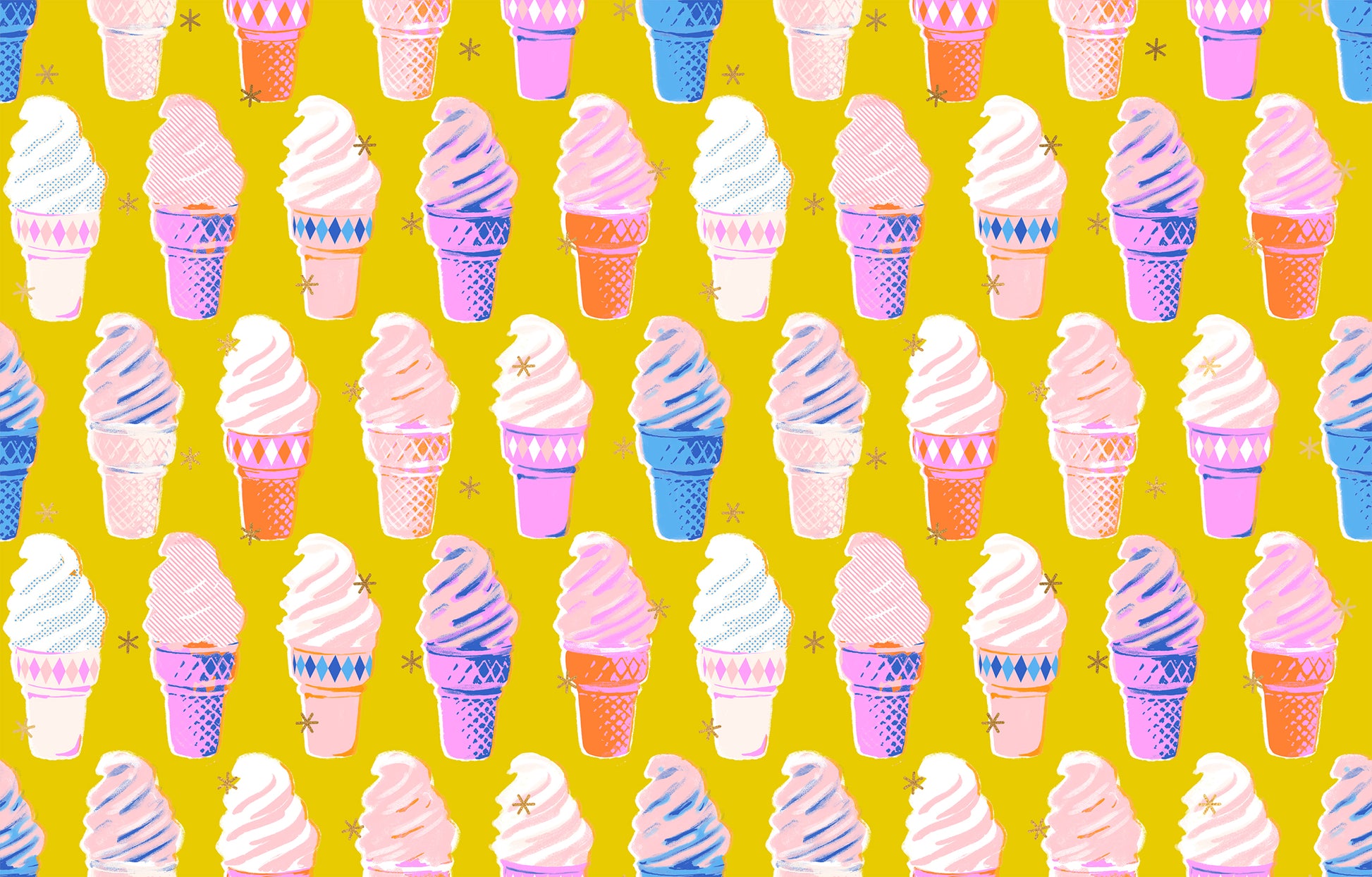 Yellow fabric with metallic ice cream cones – Best Day Ever by Melody Miller Ruby Star Society