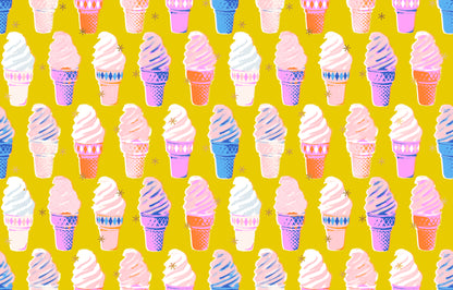 Yellow fabric with metallic ice cream cones – Best Day Ever by Melody Miller Ruby Star Society