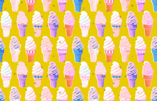 Yellow fabric with metallic ice cream cones – Best Day Ever by Melody Miller Ruby Star Society