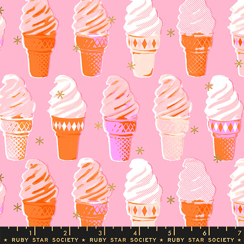 Pink fabric with metallic ice cream cones – Best Day Ever by Melody Miller Ruby Star Society