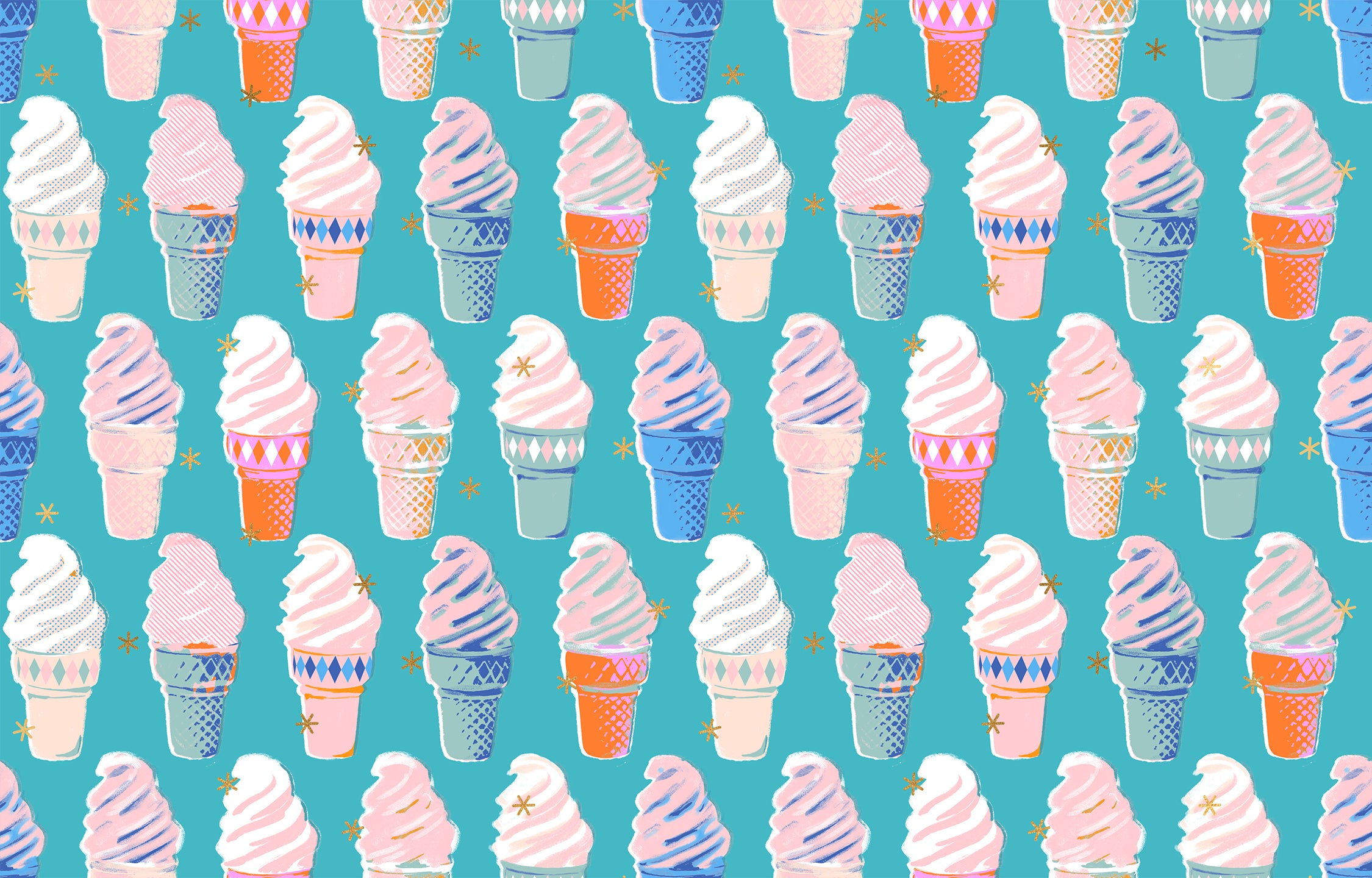 Turquoise fabric with metallic ice cream cones – Best Day Ever by Melody Miller Ruby Star Society