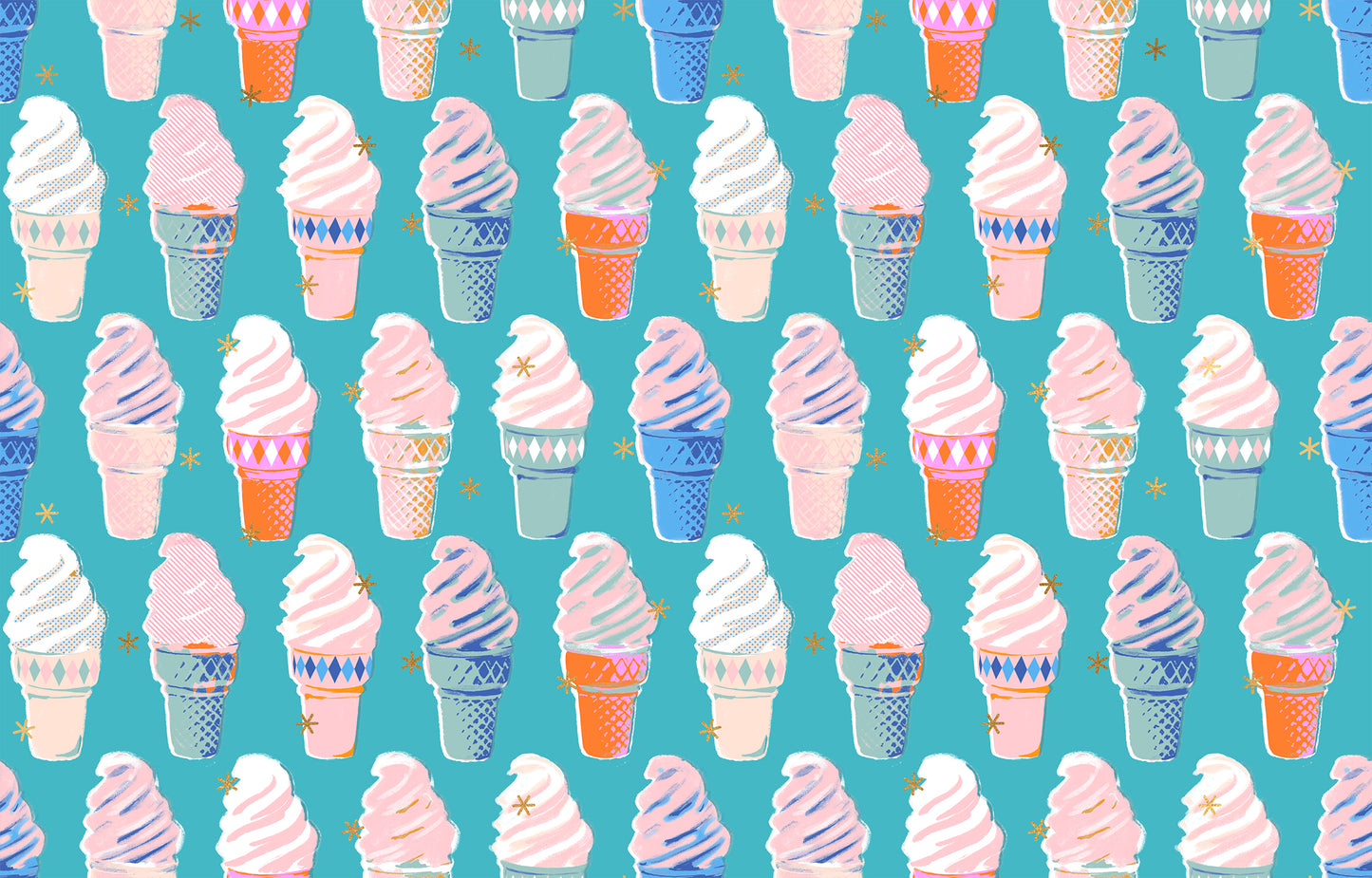 Turquoise fabric with metallic ice cream cones – Best Day Ever by Melody Miller Ruby Star Society