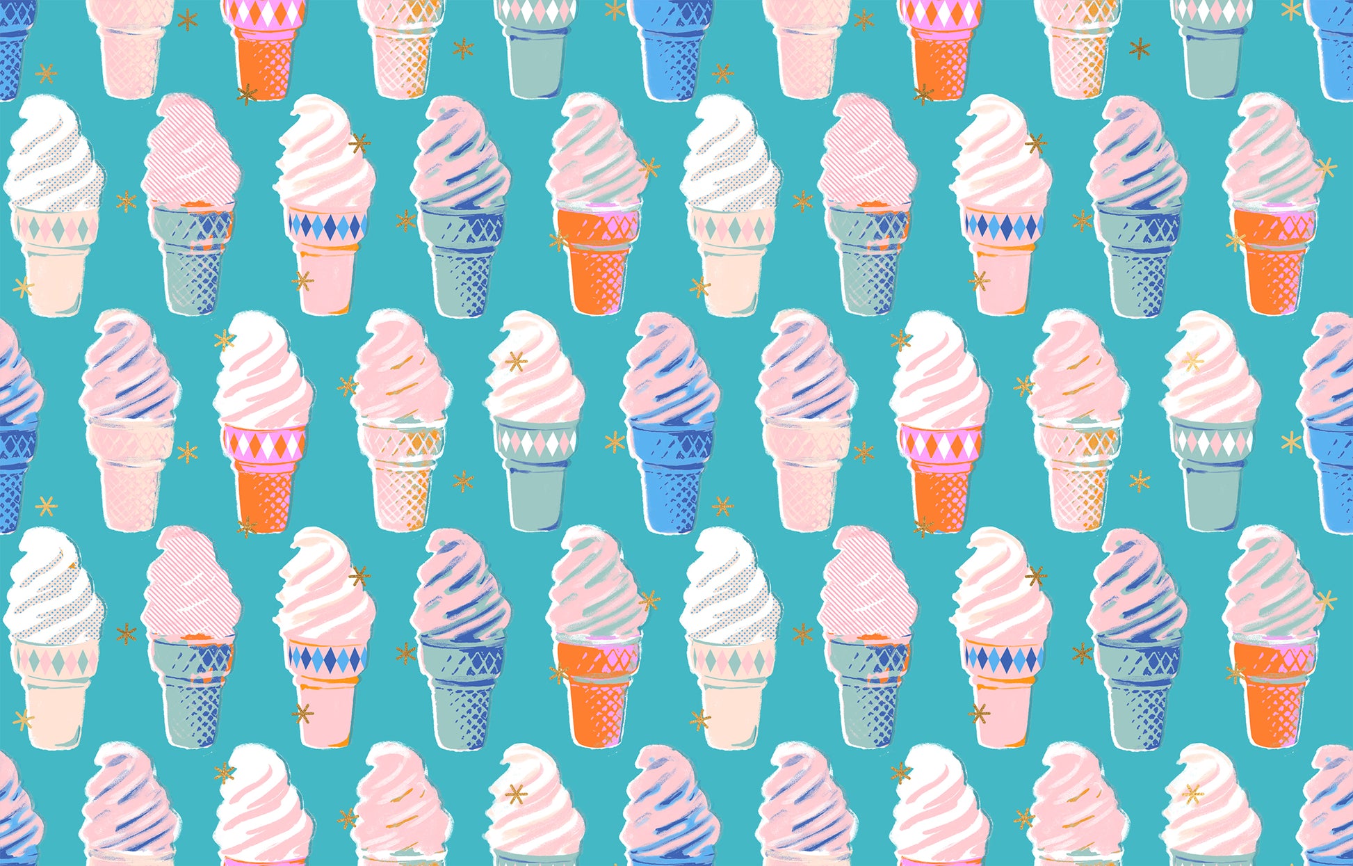 Turquoise fabric with metallic ice cream cones – Best Day Ever by Melody Miller Ruby Star Society