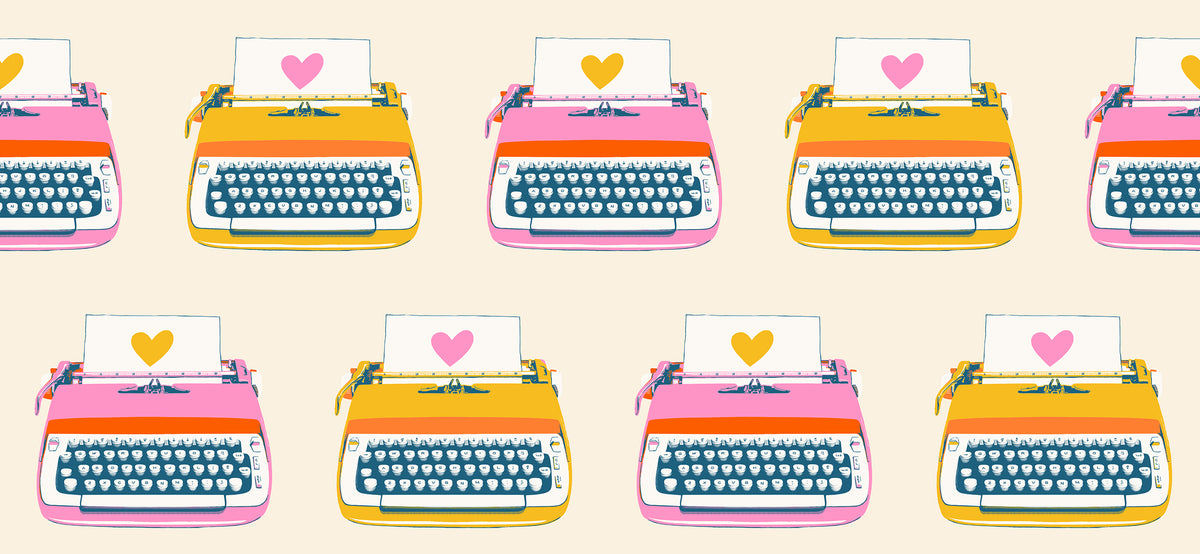 Cream fabric with vintage typewriters – Best Day Ever by Melody Miller Ruby Star Society