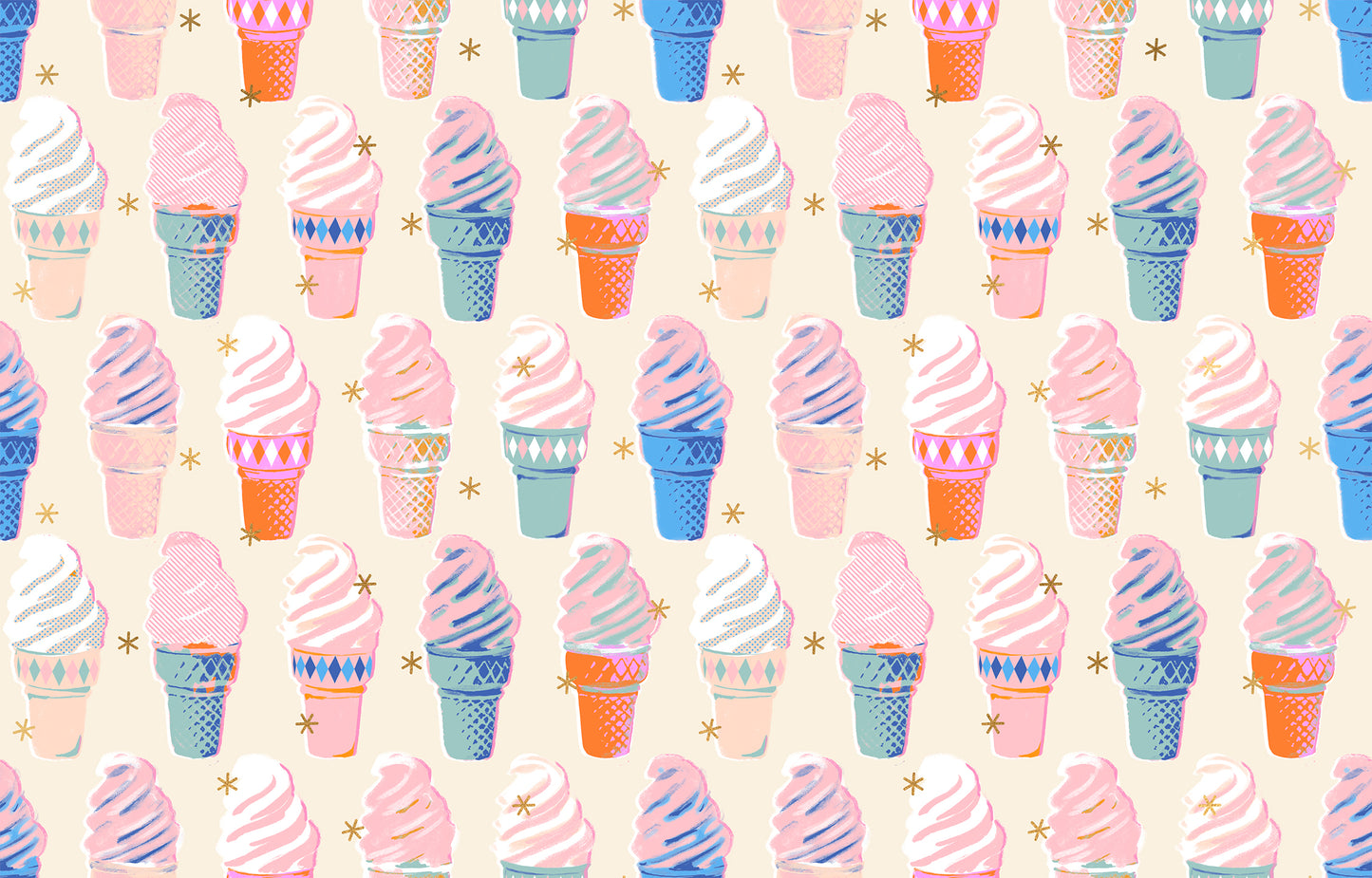Cream fabric with metallic ice cream cones – Best Day Ever by Melody Miller Ruby Star Society