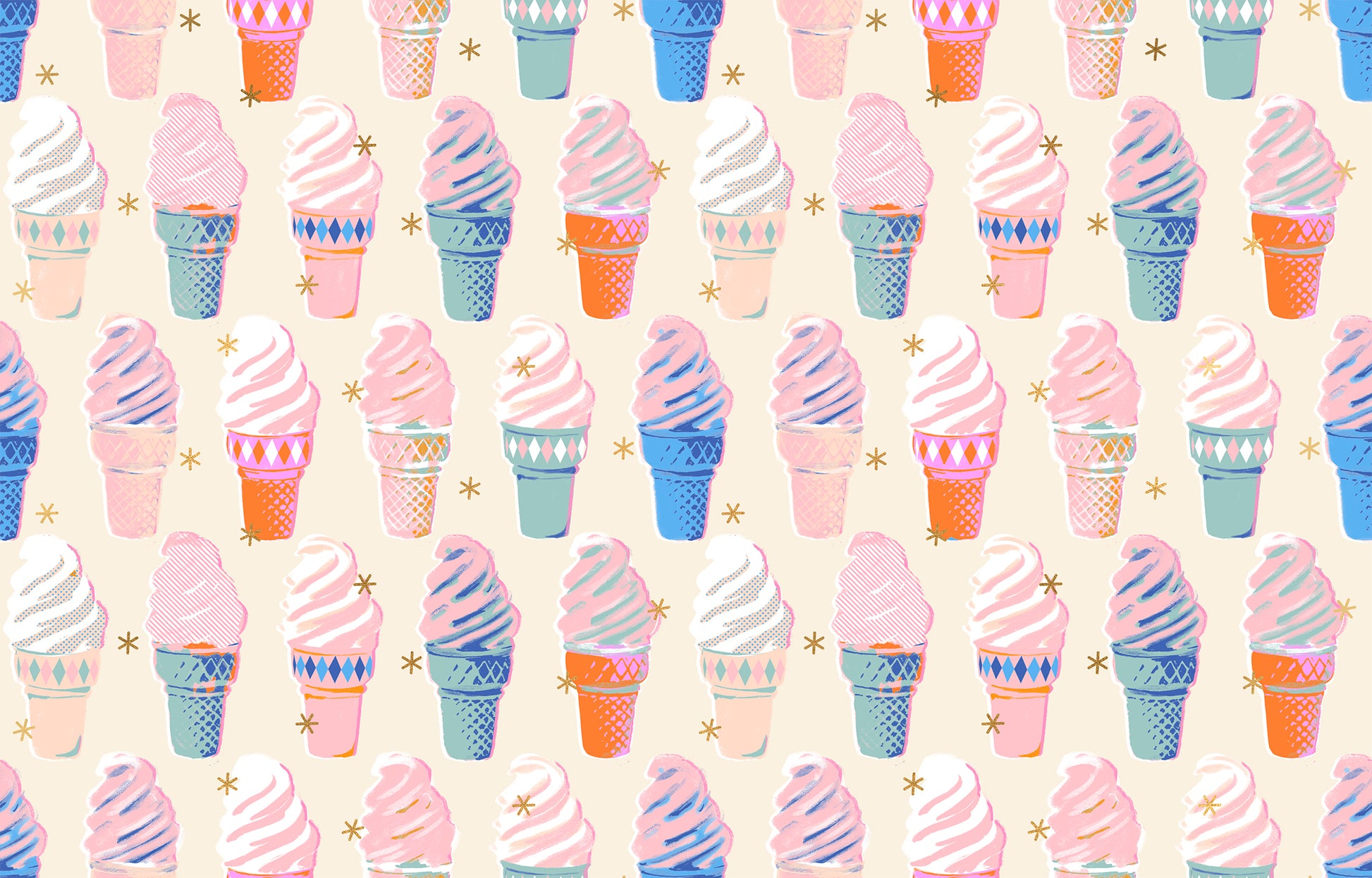 Cream fabric with metallic ice cream cones – Best Day Ever by Melody Miller Ruby Star Society