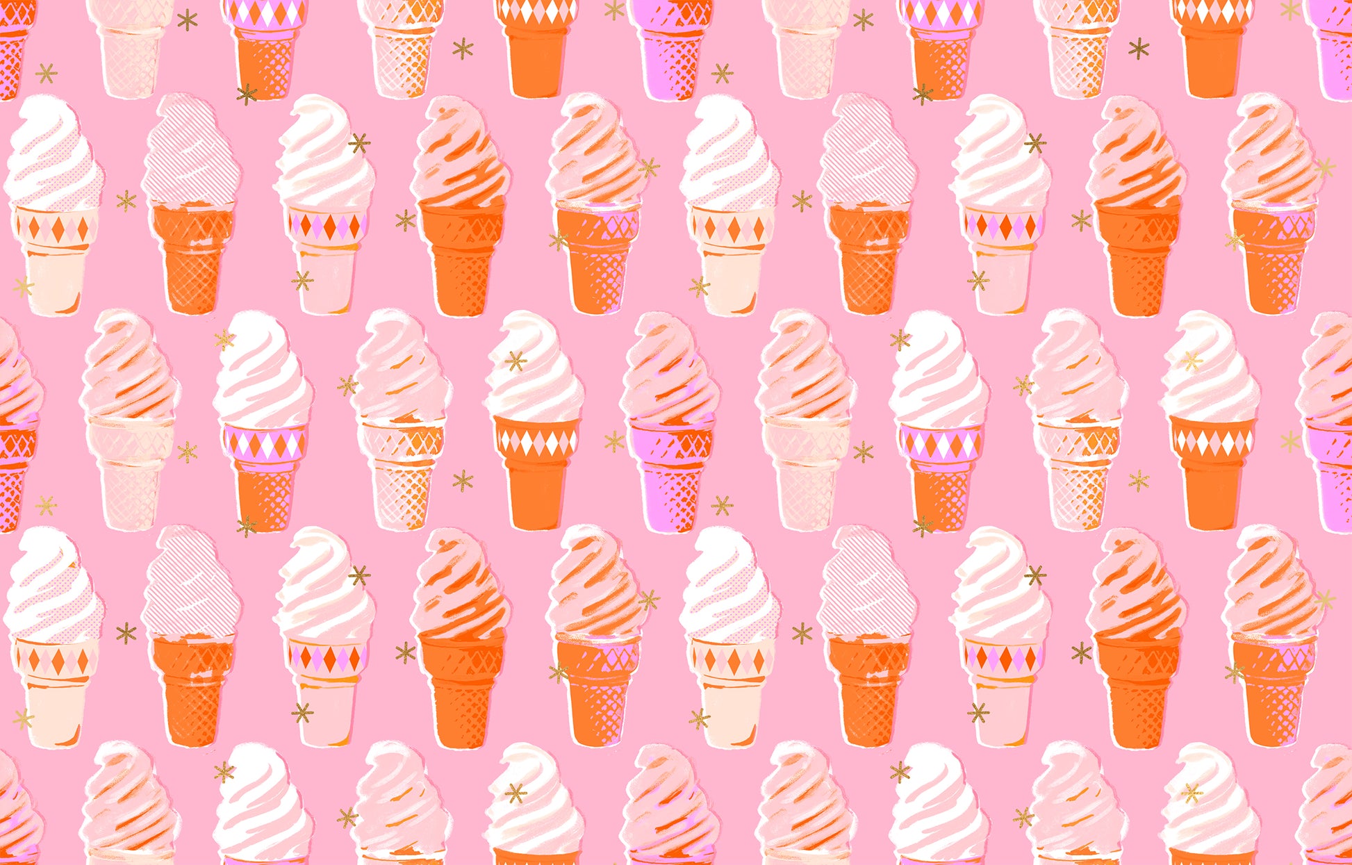 Pink fabric with metallic ice cream cones – Best Day Ever by Melody Miller Ruby Star Society