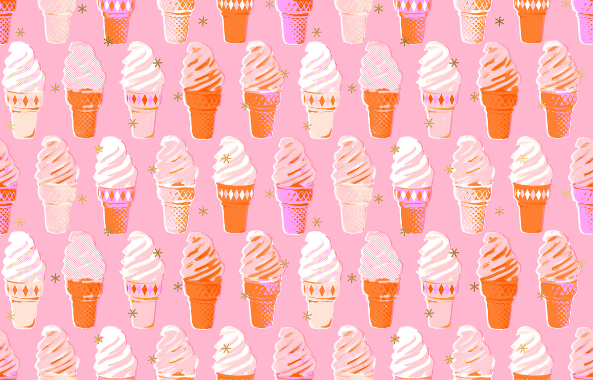 Pink fabric with metallic ice cream cones – Best Day Ever by Melody Miller Ruby Star Society