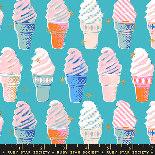 Turquoise fabric with metallic ice cream cones – Best Day Ever by Melody Miller Ruby Star Society