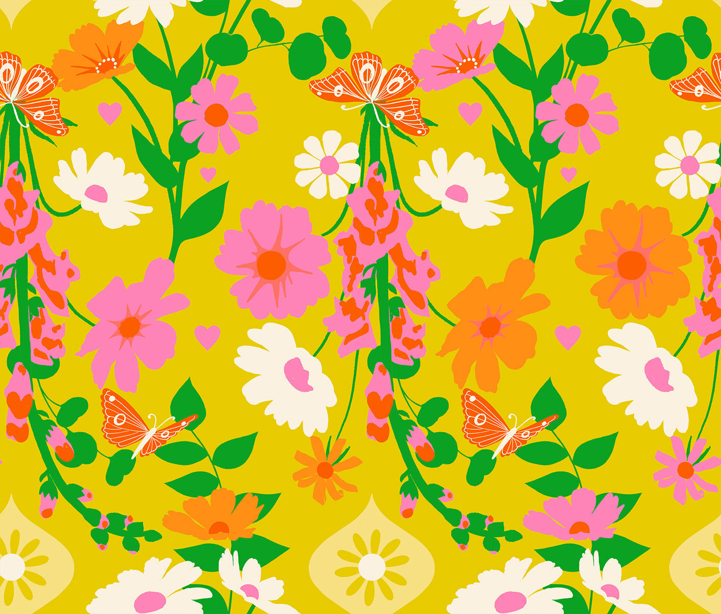 Golden yellow floral fabric with foxgloves – Best Day Ever by Melody Miller Ruby Star Society