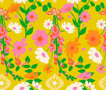 Golden yellow floral fabric with foxgloves – Best Day Ever by Melody Miller Ruby Star Society