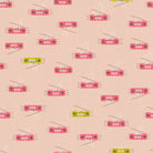 Boom in Peach Blossom Ruby Star Linen by Ruby Star Society — boom boxes with aerials up and neon sparks on a soft blush peach ground