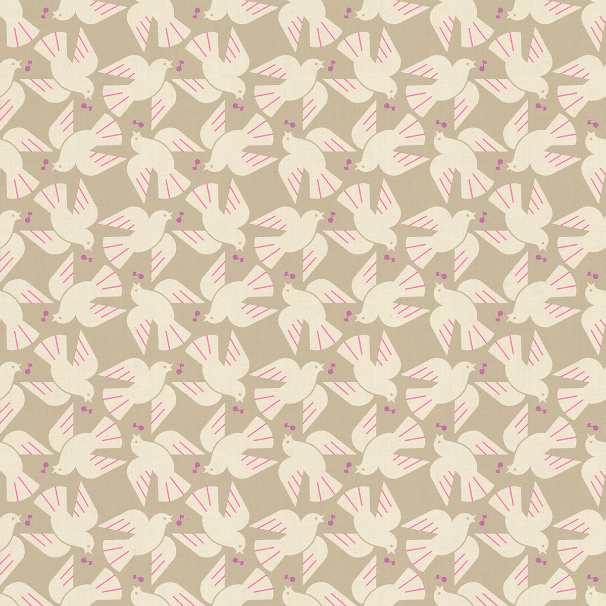 Flock Yeah in Khaki Ruby Star Linen by Ruby Star Society — a flock of little birds mid-swoop on a soft greyed khaki ground
