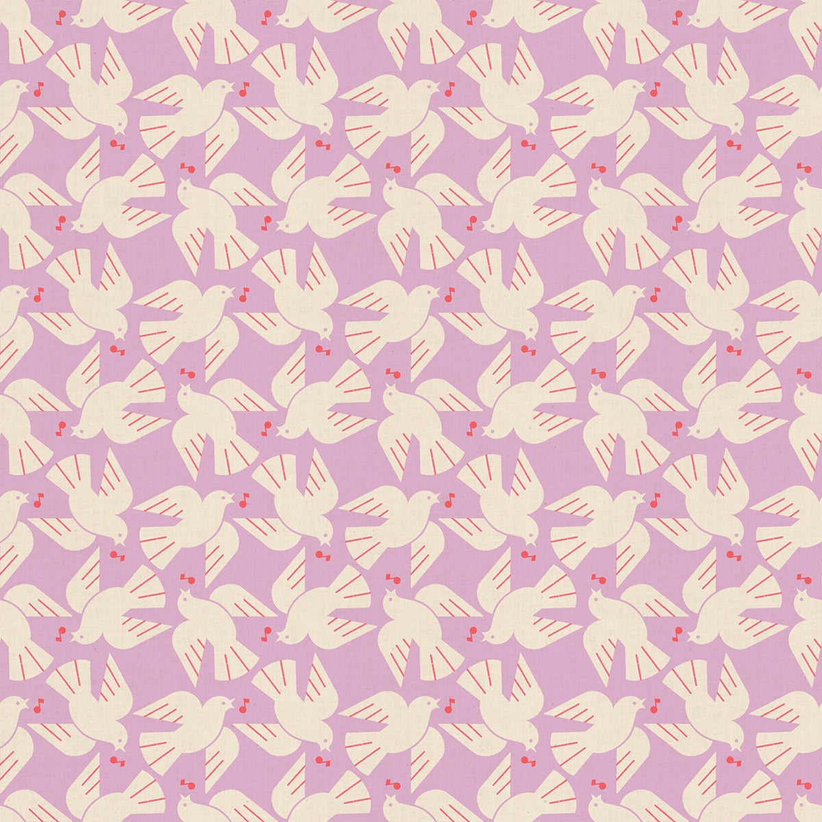 Flock Yeah in Wisteria Ruby Star Linen by Ruby Star Society — a flock of little birds mid-swoop on a soft lilac-mauve ground