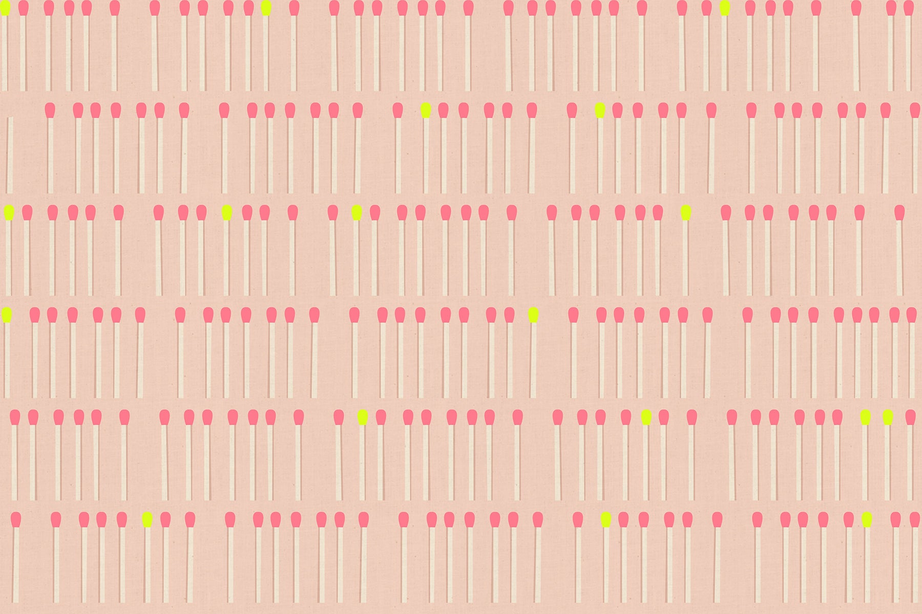 Meet Your Match in Peach Blossom Ruby Star Linen by Ruby Star Society — rows of matchsticks with neon tips on a soft blush peach ground