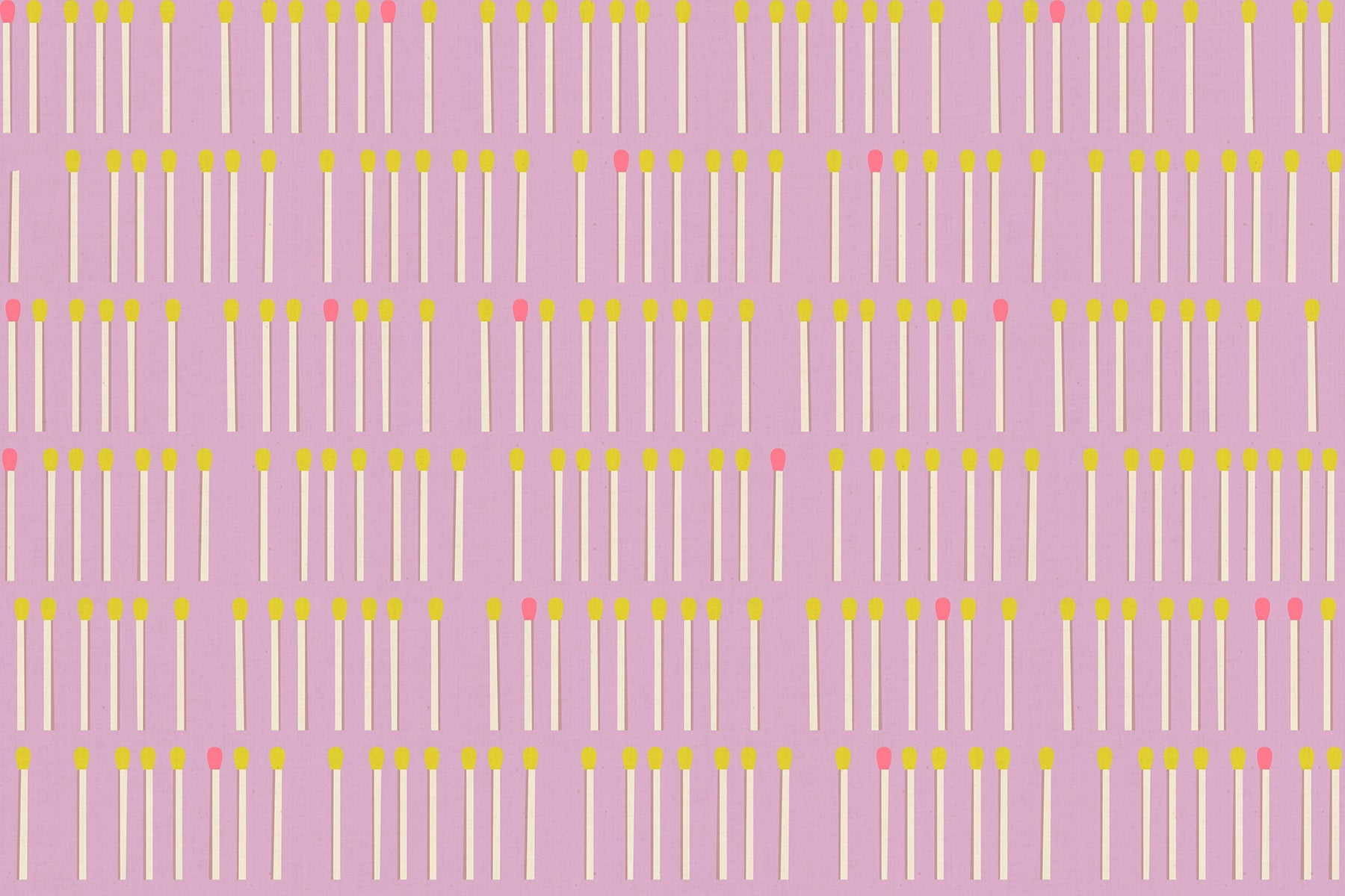 Meet Your Match in Wisteria Ruby Star Linen by Ruby Star Society — rows of cream matchsticks with neon tips on a soft lilac-mauve ground