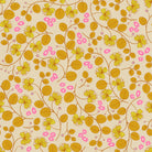 Caper Floral in Parchment Ruby Star Linen by Ruby Star Society — trailing leafy vines with neon pink blossoms on a warm cream ground