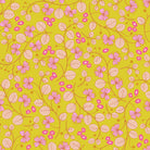 Caper Floral in Citron Ruby Star Linen by Ruby Star Society — trailing leafy vines with neon pink blossoms on a zingy chartreuse ground