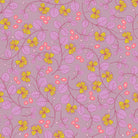 Caper Floral in Pale Lilac Ruby Star Linen by Ruby Star Society — trailing golden leafy vines with neon pink blossoms on a dusty pale lilac ground