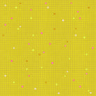 Power Grid in Citron Ruby Star Linen by Ruby Star Society — a fine grid with tiny neon shapes scattered over a zingy chartreuse ground