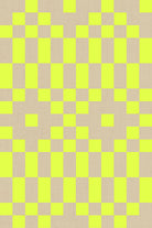 Bitmapped in Neon Yellow Ruby Star Linen by Ruby Star Society — a pixelated checkerboard in neon yellow over soft grey-mauve