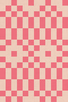 Bitmapped in Neon Coral Ruby Star Linen by Ruby Star Society — a pixelated checkerboard in neon coral over soft blush
