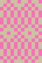 Bitmapped in Neon Pink Ruby Star Linen by Ruby Star Society — a pixelated checkerboard in hot neon pink over soft warm grey