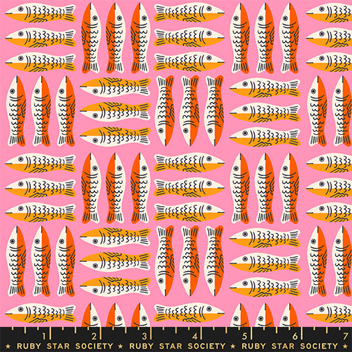 1-800-Calico Little Sardines Lucky Pink by Alexia Marcelle Abegg for Ruby Star Society with ruler