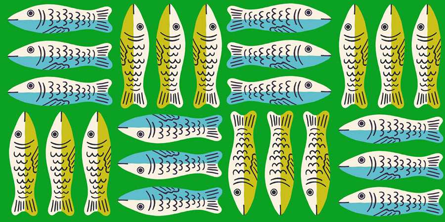 1-800-Calico Little Sardines Verdant by Alexia Marcelle Abegg for Ruby Star Society