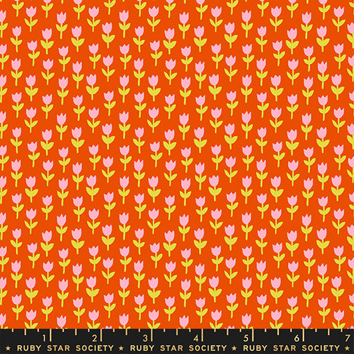 1-800-Calico Tulips Warm Red by Alexia Marcelle Abegg for Ruby Star Society with ruler