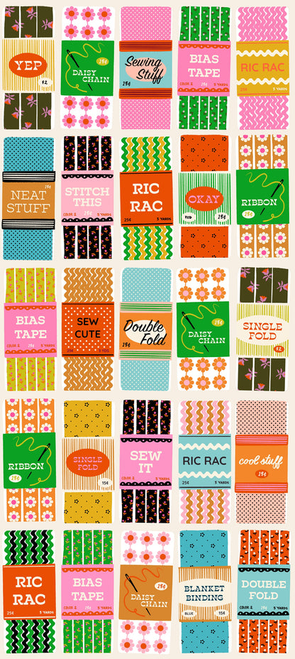 Sew Cute in Shell quilting cotton by Ruby Star Society — the collection's big feature print on a soft blush pink