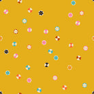 Buttons in Goldenrod quilting cotton by Ruby Star Society — a cheerful scatter of buttons in every shape and shade on a deep golden yellow