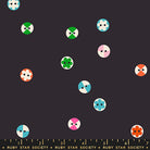 Buttons in Soft Black quilting cotton by Ruby Star Society — a cheerful scatter of buttons in every shape and shade on Ruby Star's signature soft black — pattern repeat