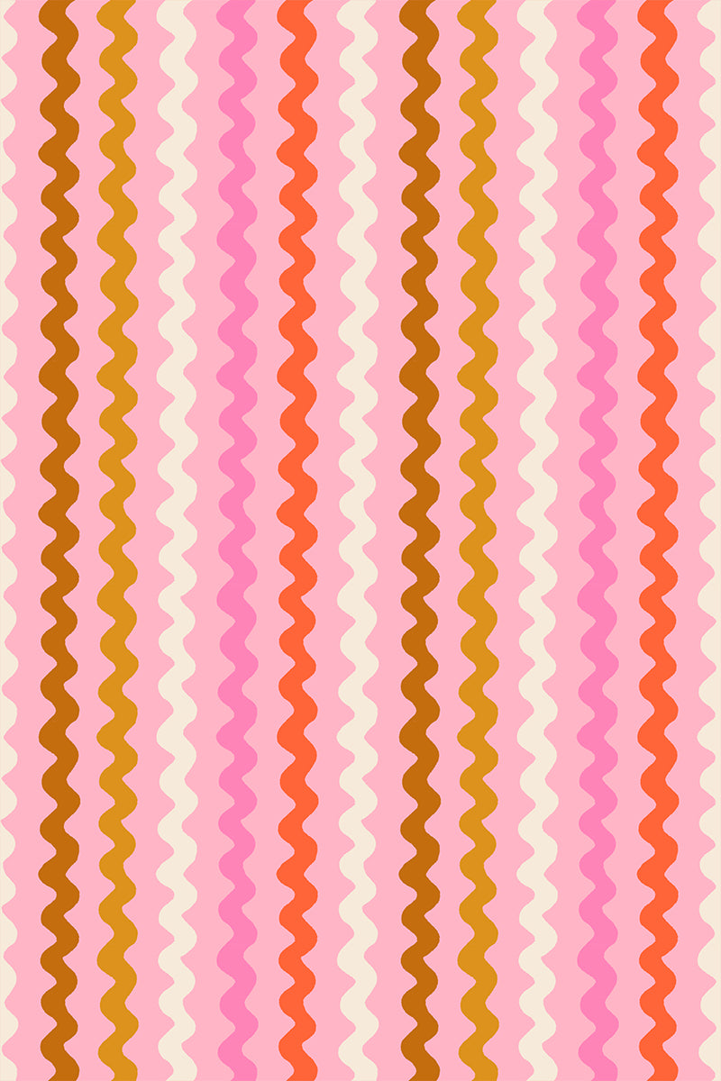 Ric Rac in Posy quilting cotton by Ruby Star Society — wavy little rows of ric rac braid marching across the cloth on a warm pink