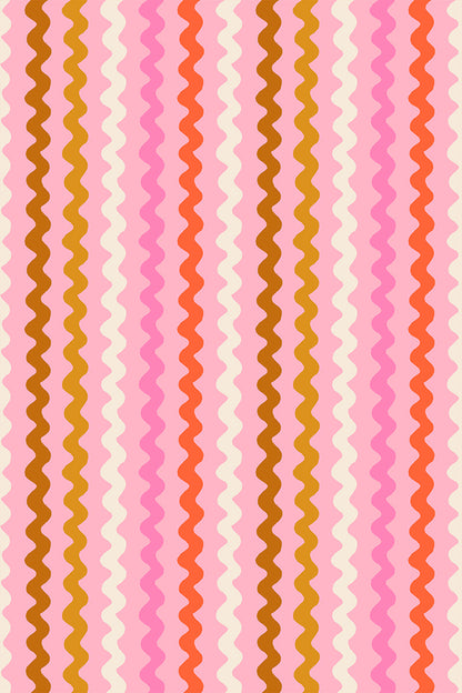Ric Rac in Posy quilting cotton by Ruby Star Society — wavy little rows of ric rac braid marching across the cloth on a warm pink