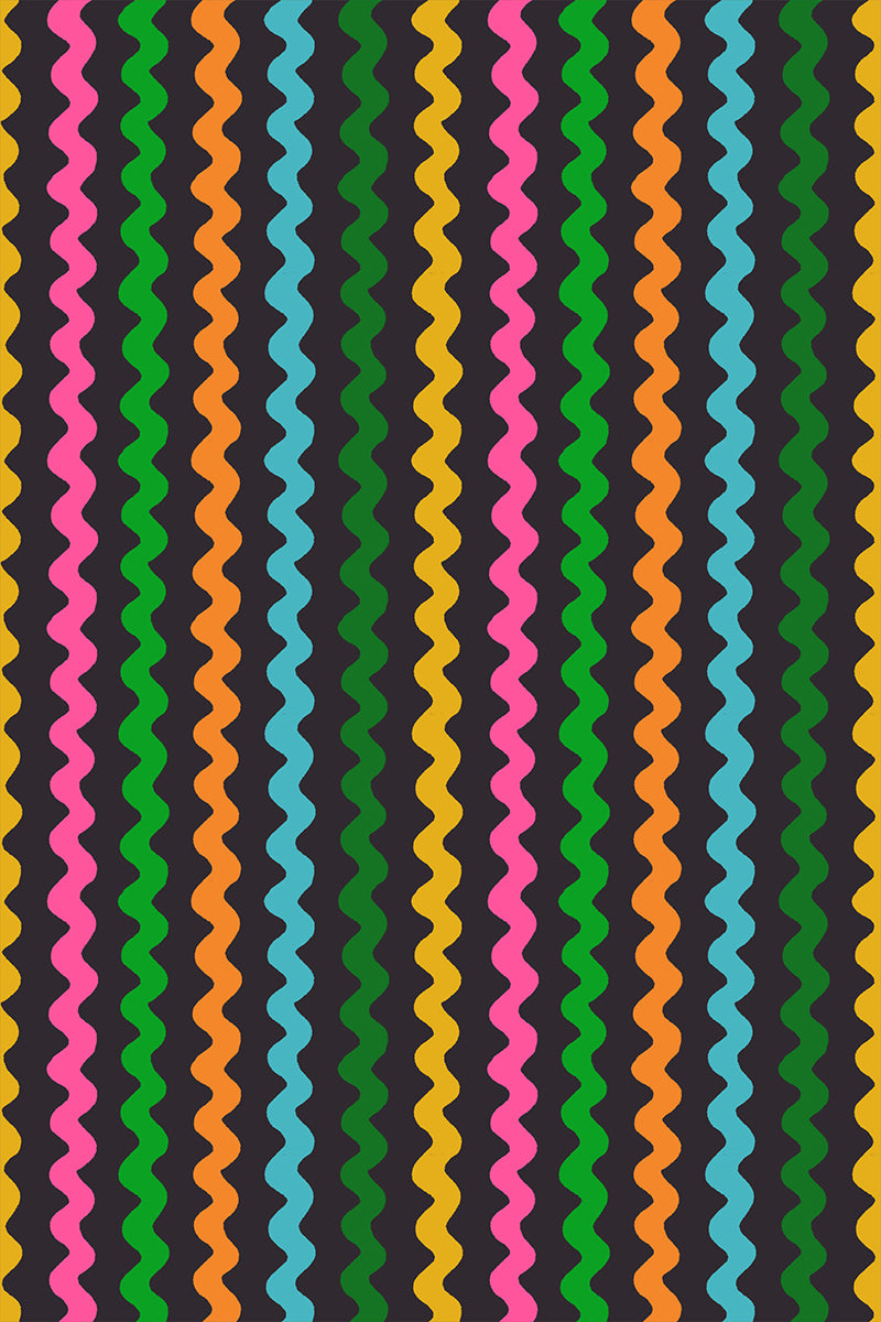 Ric Rac in Soft Black quilting cotton by Ruby Star Society — wavy little rows of ric rac braid marching across the cloth on Ruby Star's signature soft black