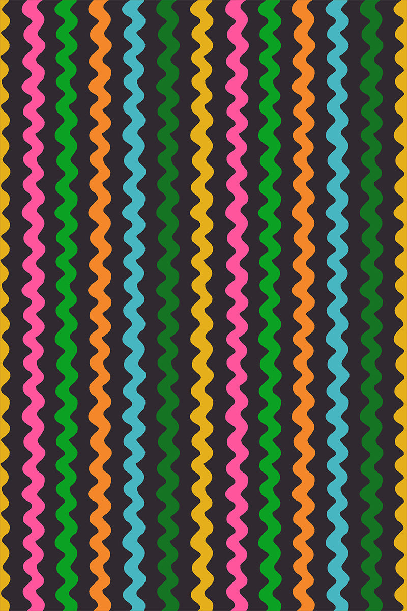 Ric Rac in Soft Black quilting cotton by Ruby Star Society — wavy little rows of ric rac braid marching across the cloth on Ruby Star's signature soft black