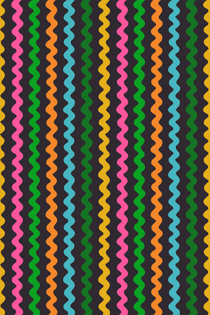 Ric Rac in Soft Black quilting cotton by Ruby Star Society — wavy little rows of ric rac braid marching across the cloth on Ruby Star's signature soft black