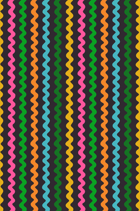Ric Rac in Soft Black quilting cotton by Ruby Star Society — wavy little rows of ric rac braid marching across the cloth on Ruby Star's signature soft black