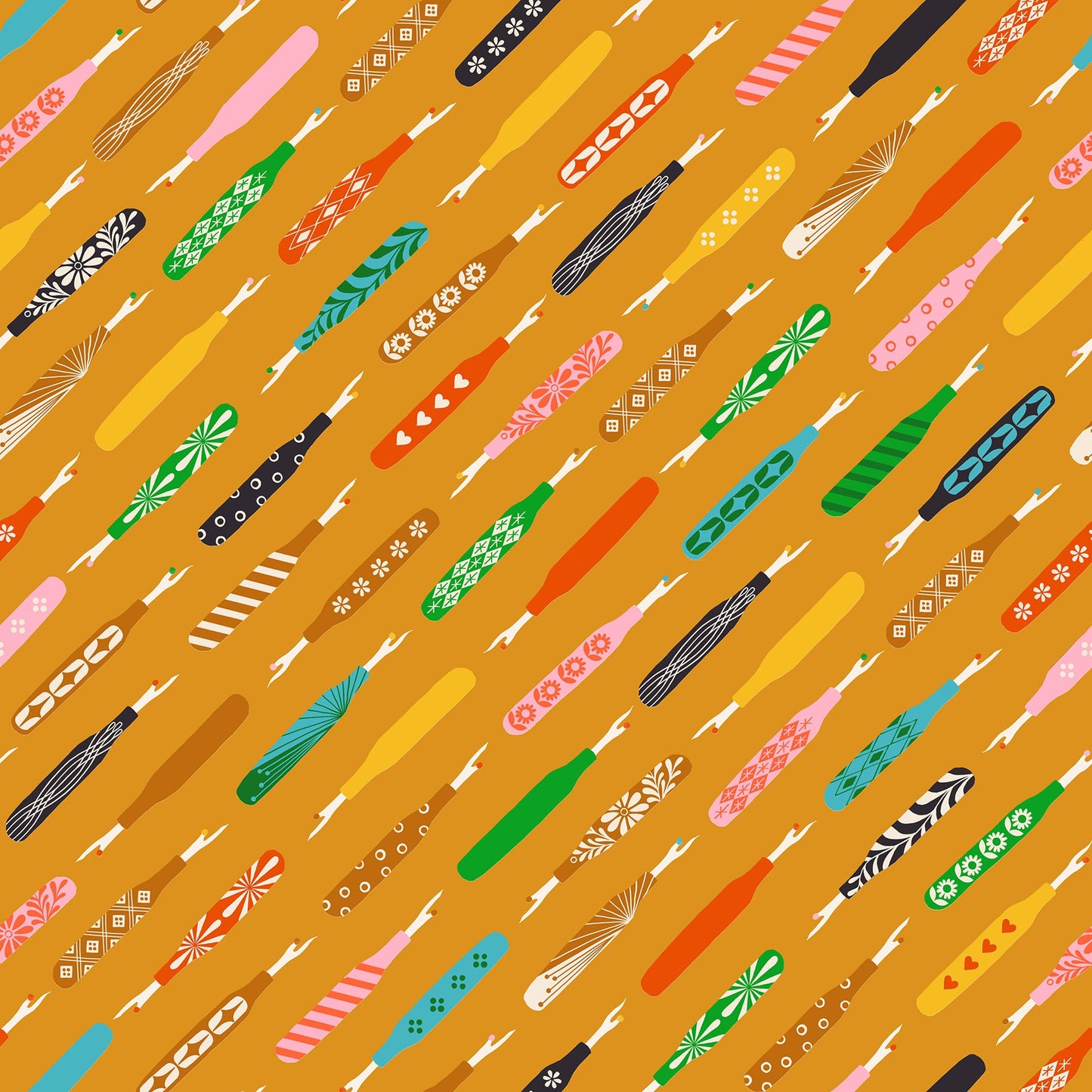 Seam Rippers in Honey quilting cotton by Ruby Star Society — tossed seam rippers on a golden honey yellow