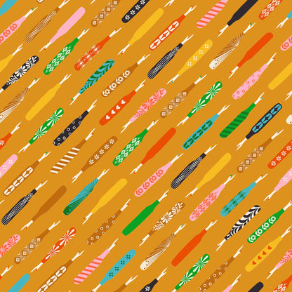 Seam Rippers in Honey quilting cotton by Ruby Star Society — tossed seam rippers on a golden honey yellow