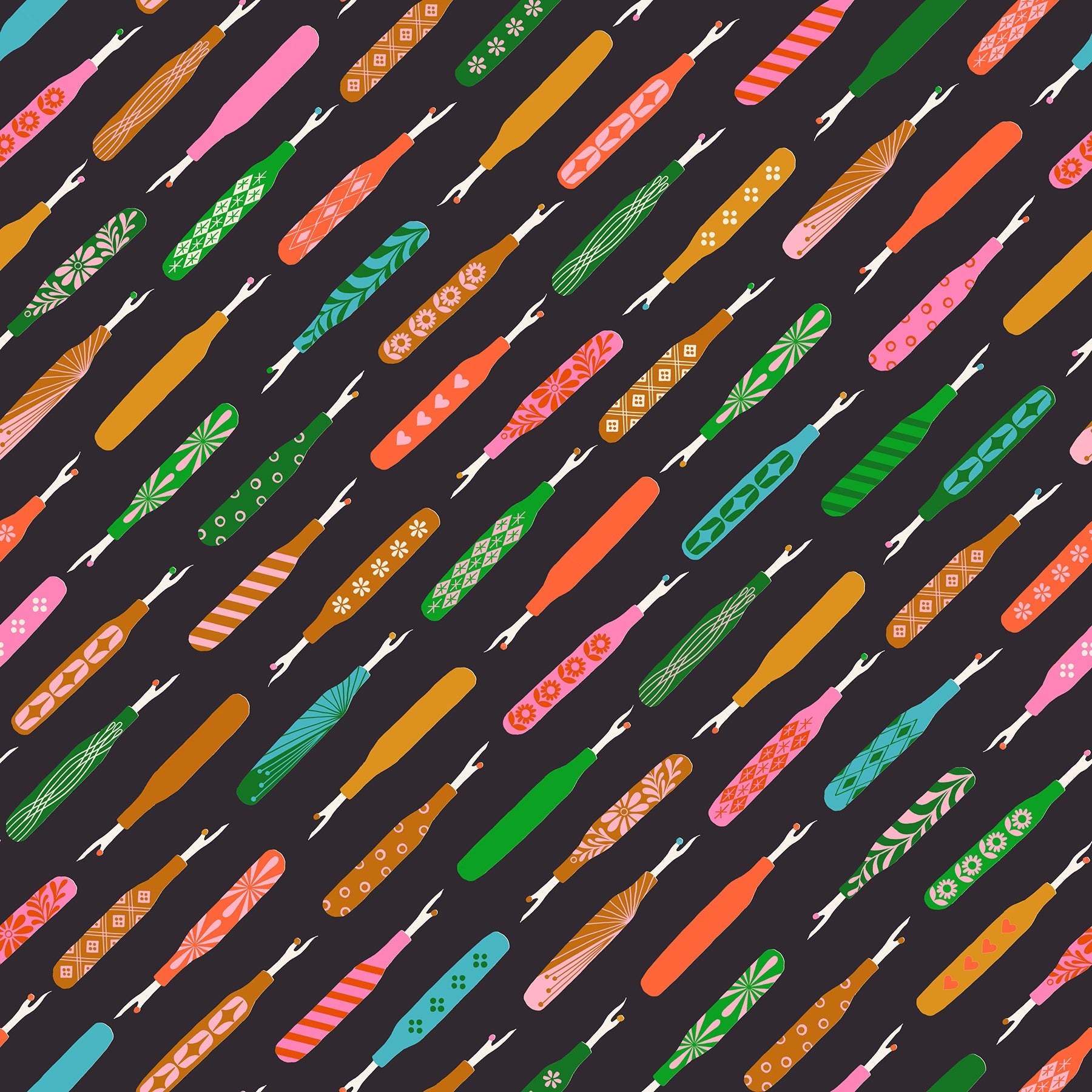 Seam Rippers in Soft Black quilting cotton by Ruby Star Society — tossed seam rippers on Ruby Star's signature soft black