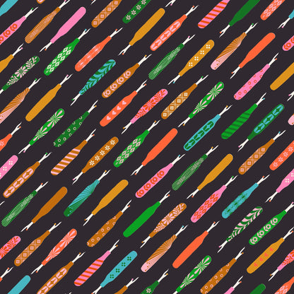 Seam Rippers in Soft Black quilting cotton by Ruby Star Society — tossed seam rippers on Ruby Star's signature soft black
