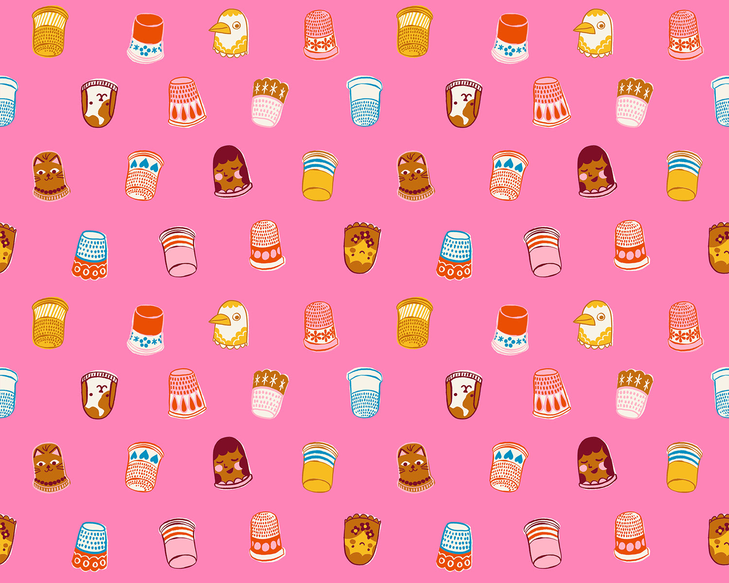 Thimbles in Flamingo quilting cotton by Ruby Star Society — thimbles tumbling every which way in bright on a vivid flamingo pink