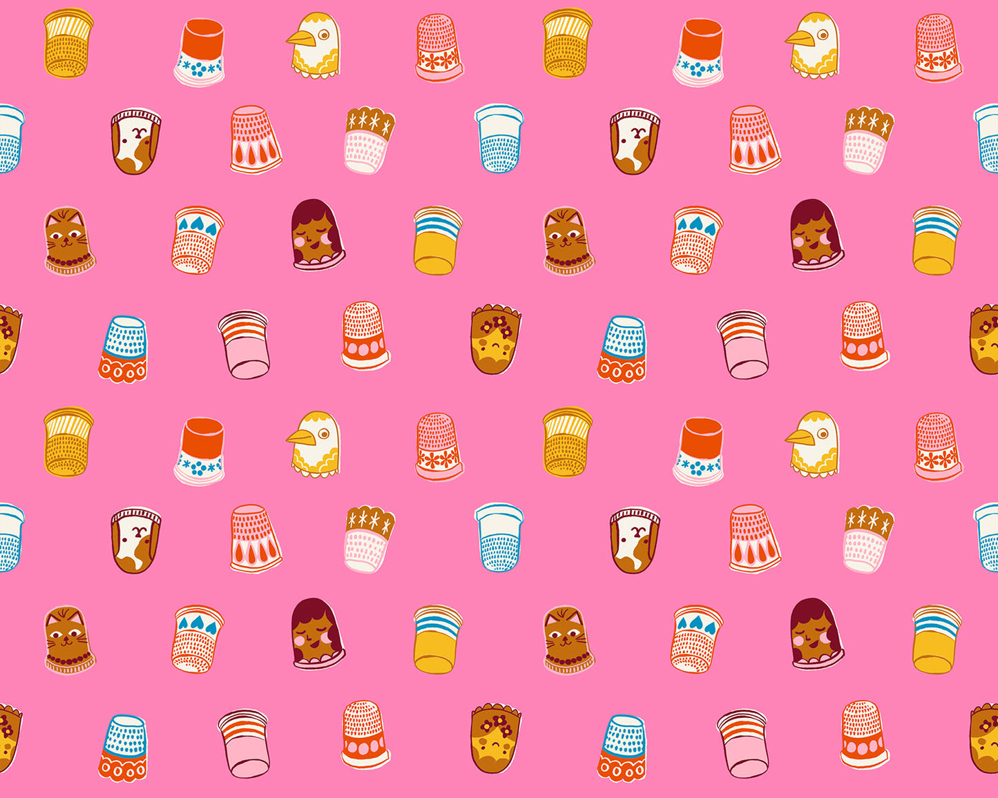 Thimbles in Flamingo quilting cotton by Ruby Star Society — thimbles tumbling every which way in bright on a vivid flamingo pink
