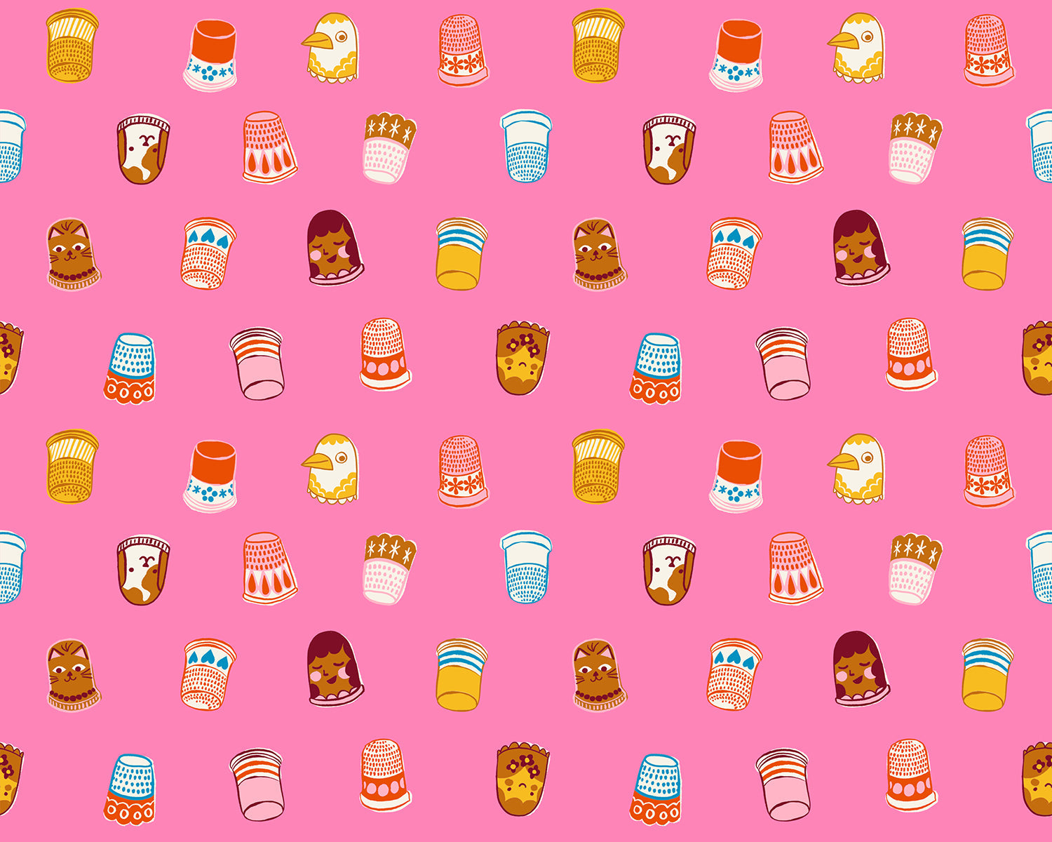 Thimbles in Flamingo quilting cotton by Ruby Star Society — thimbles tumbling every which way in bright on a vivid flamingo pink